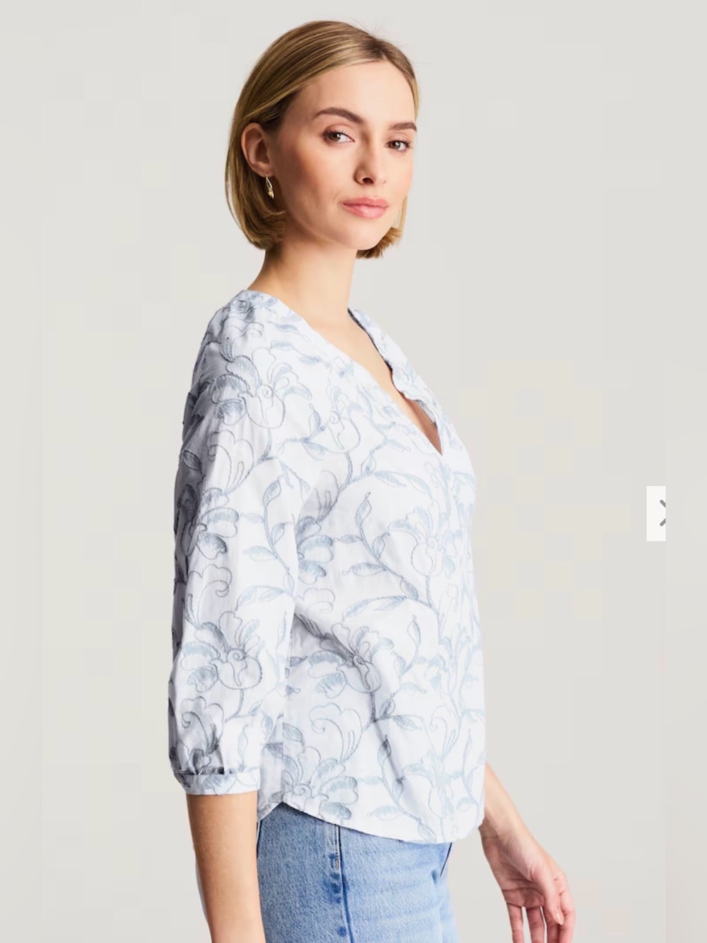 NWT Jjill Floral-Embroidered Peasant Top 3X